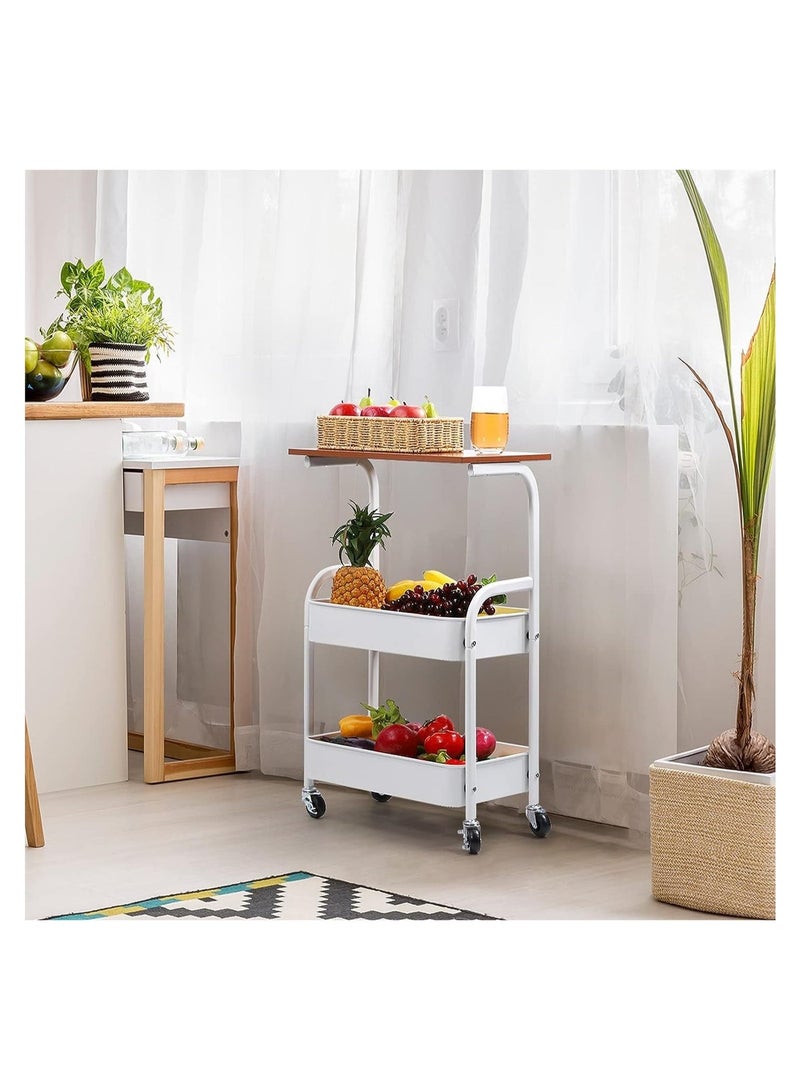 اكسيسن رفوف متحركة منظمة عربة معدنية ، مع طاولة خشبية ، منظمة تخزين متعددة الوظائف  عربة تخزين مطبقية مطبخ طاوله وعربه للمطبخ والحمام وغرفة المعيشة والمكتب (بيضاء) - Image 5